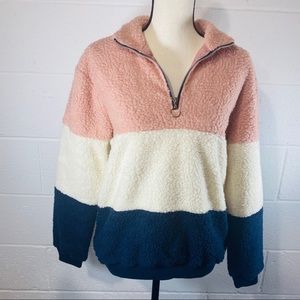 Teddy Bear Faux Shearling Color Block Sweater